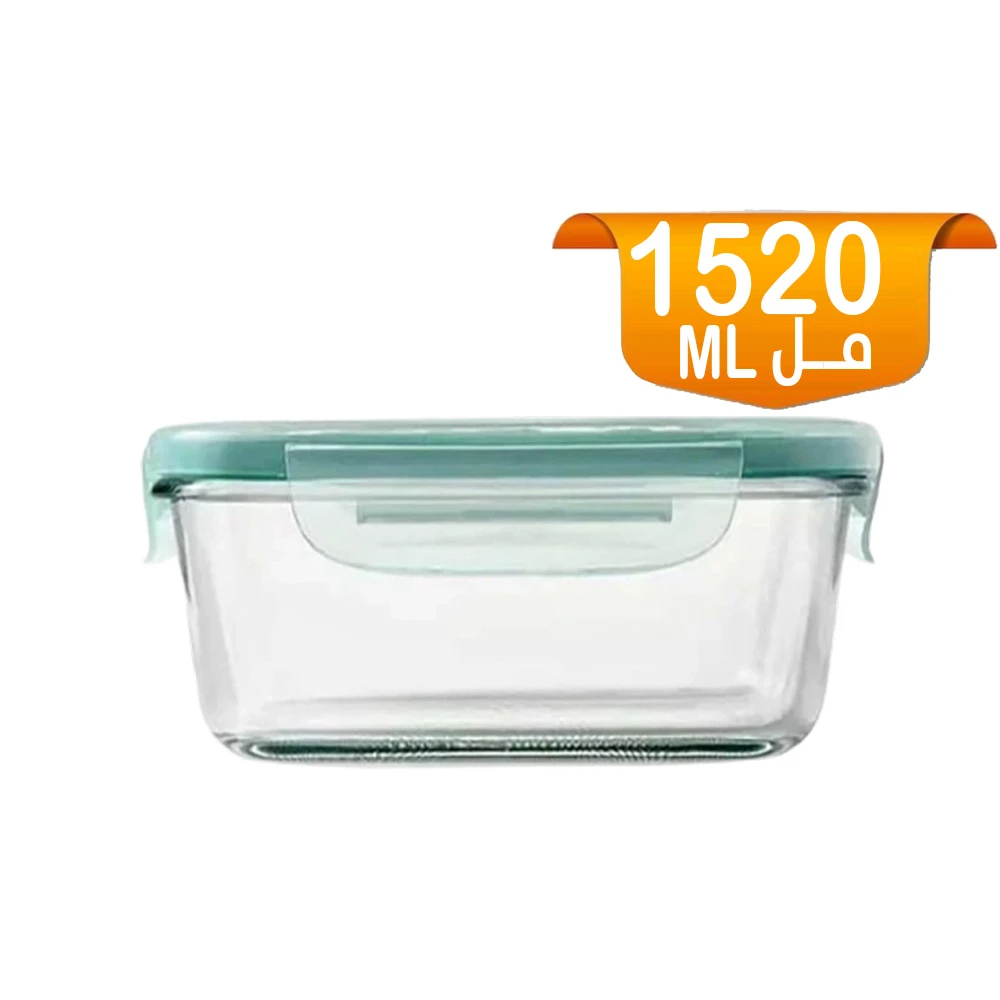 وعاء زجاجي مستطيل بغطاء 1520 مل