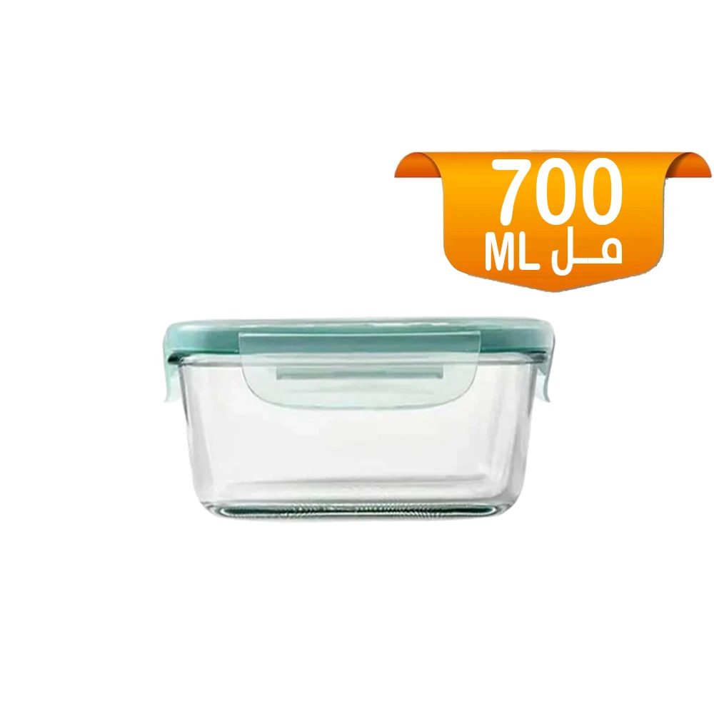 وعاء زجاجي مستطيل بغطاء 700 مل